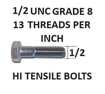 1/2 UNC Hex Head Bolts Grade 8 High Tensile Zinc Plated Select Length